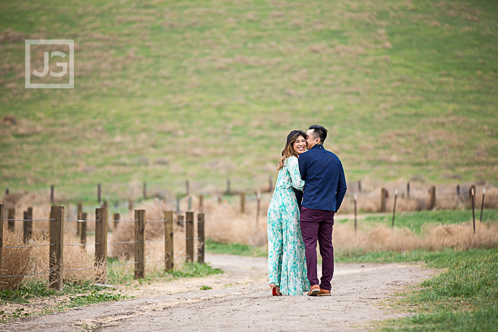 Irvine Engagement Photo in a field