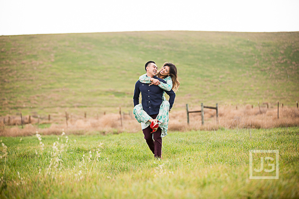 Irvine Engagement Photo in a field