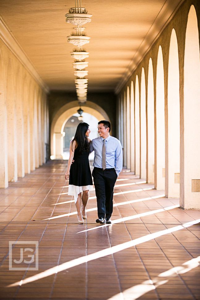 Engagement Photo in Balboa Park Hallway