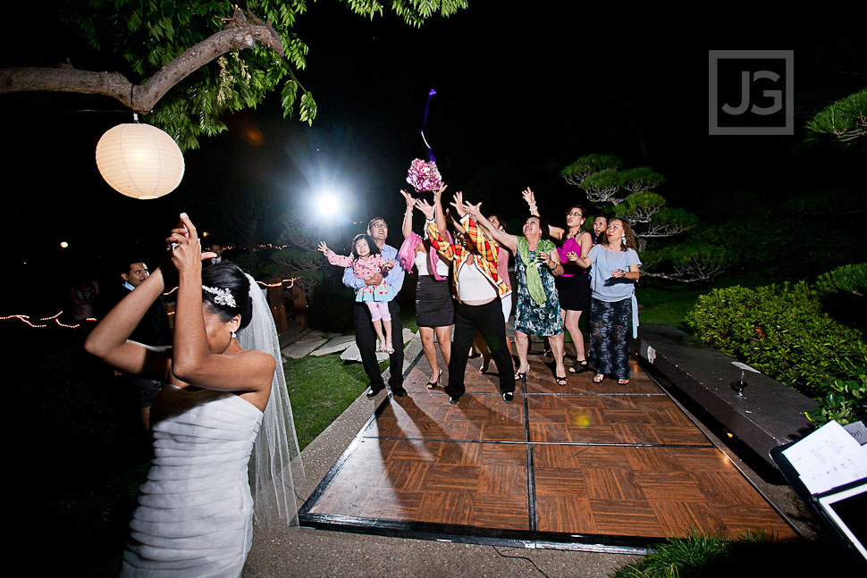 CSULB Japanese Gardens Wedding Reception Bouquet Toss
