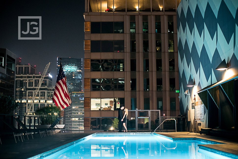 Downtown Los Angeles Engagement Photos with a Pool