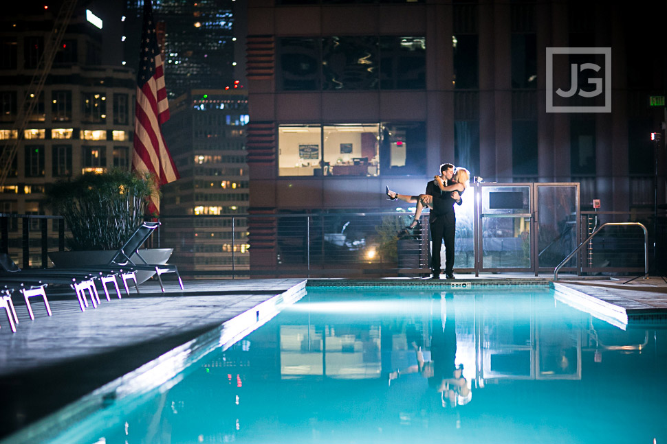 Downtown Los Angeles Engagement Photos Poolside