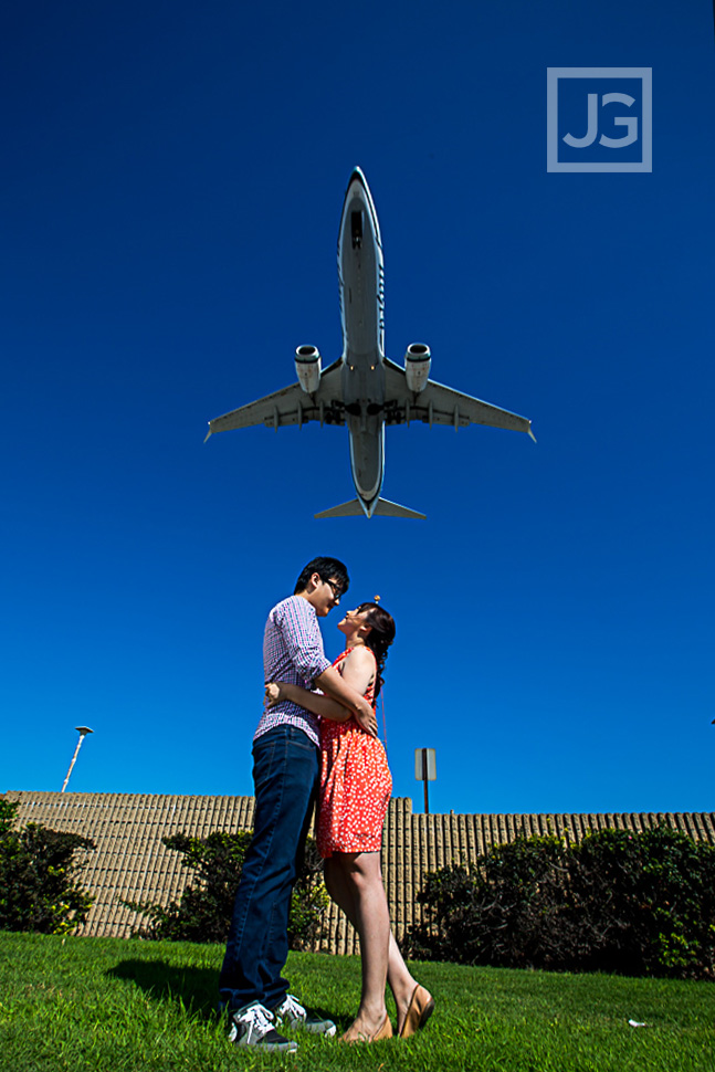 LAX Engagement Photo with jet overhead