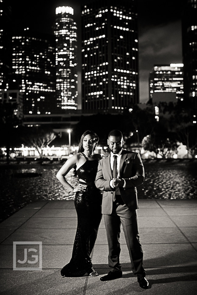 black and white engagement photo