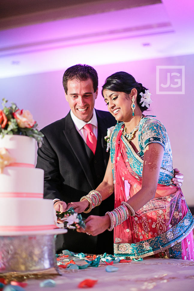 Pacific Palms Indian Wedding Reception Cake Cutting