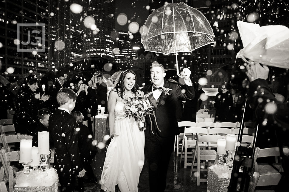 Wedding in the rain Black and White