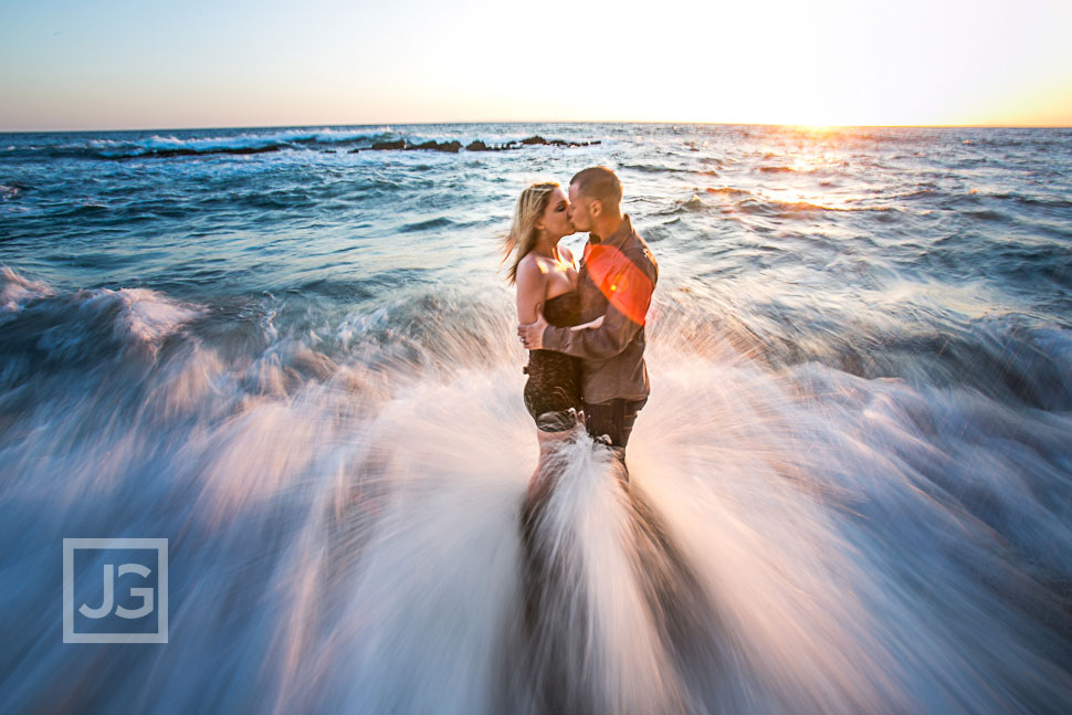 Laguna Beach Engagement Photography with waves and water