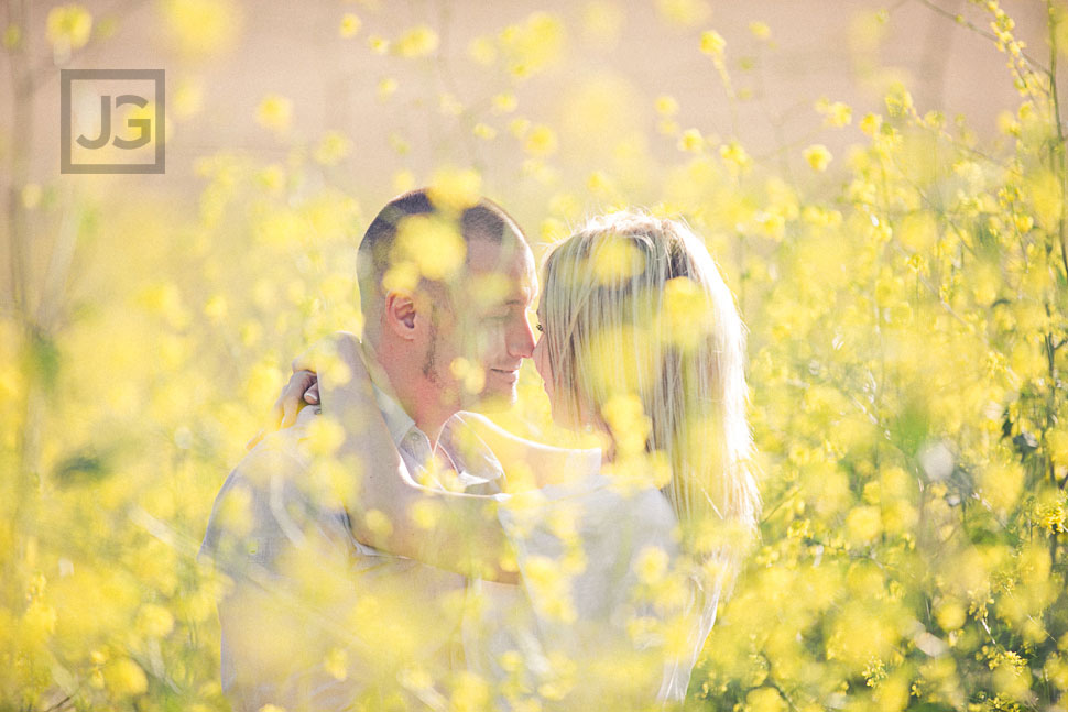 Yellow Flower Field Engagement Photos
