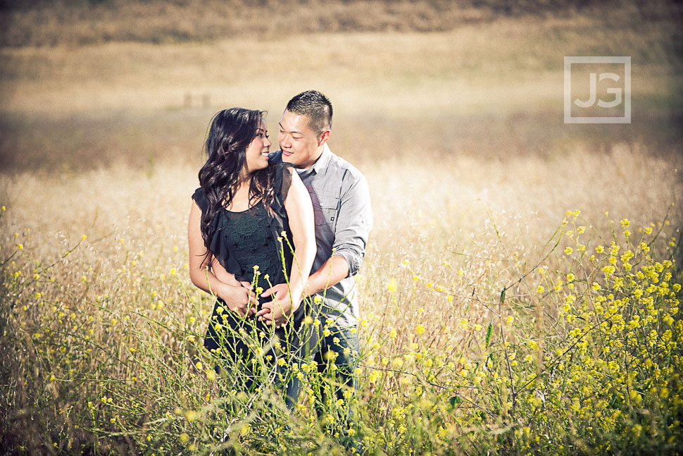 Irvine Engagement Photos in a Field
