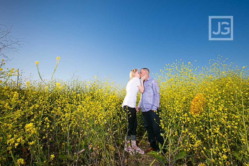 Yellow Flower Field Engagement Photos