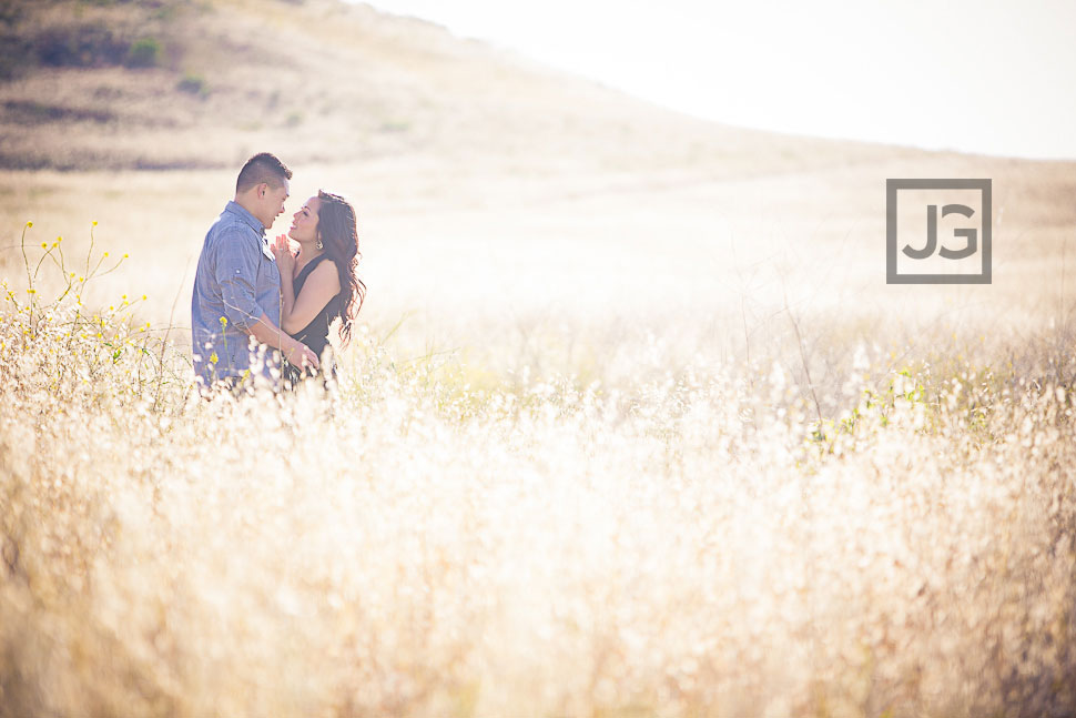 Irvine Engagement Photos in a Field