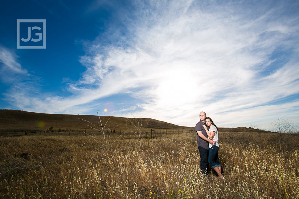 Irvine engagement photography grass field