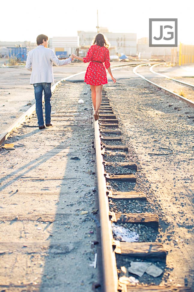 Los Angeles engagement photography with Train Tracks