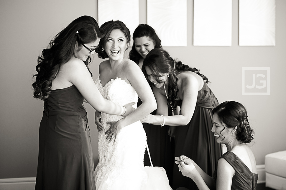 Bride getting dressed