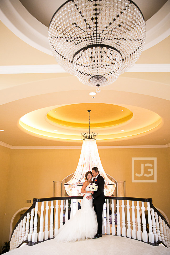 Wedding photo with the mansion chandelier