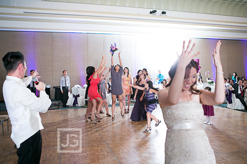 Pacific Palms Resort Wedding Reception Bouquet Toss