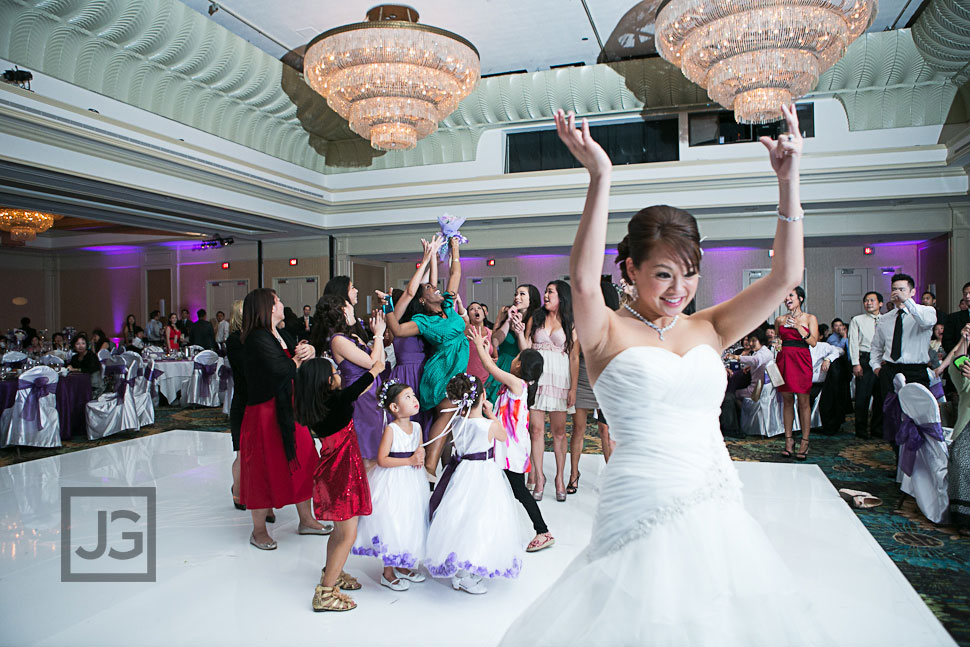Pacific Palms Wedding Reception Bouquet Toss