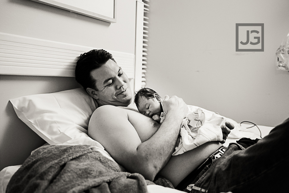 Newborn with Daddy in Hospital Room
