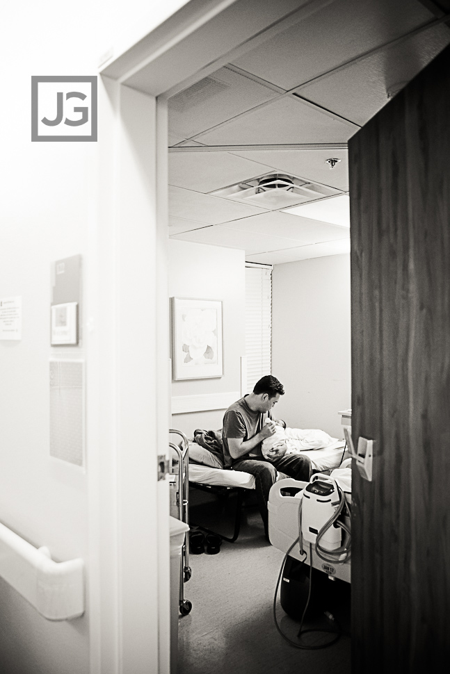 Newborn with Daddy in Hospital Room