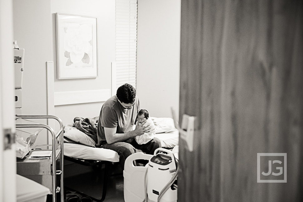 Newborn with Daddy in Hospital Room