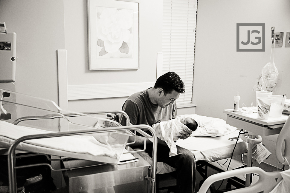 Newborn with Daddy in Hospital Room