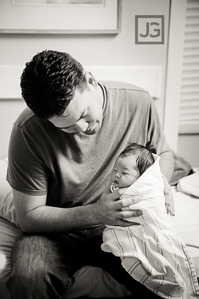 Newborn with Daddy in Hospital Room