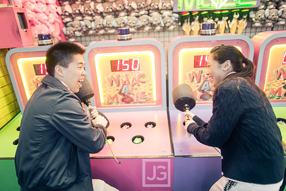 Santa Monica Pier Engagement Photography Playing Games