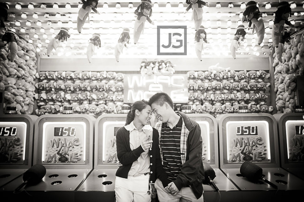 Santa Monica Pier Engagement Photography Playing Games