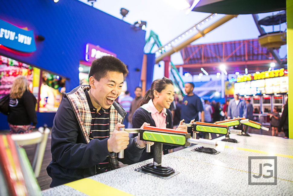 Santa Monica Pier Engagement Photography Playing Games