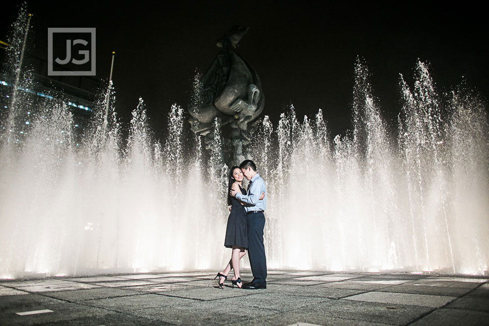 Downtown Los Angeles Engagement Photography Water Fountain