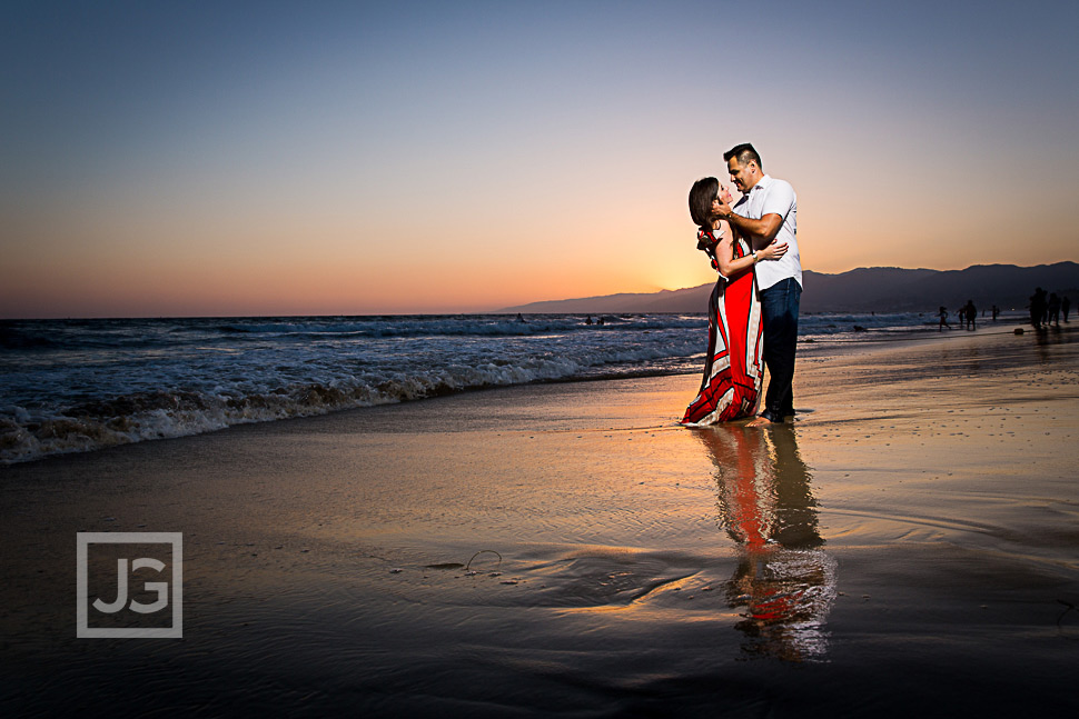 Santa Monica Beach Sunset Engagement Photos