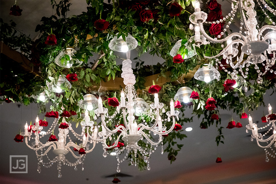 Chandelier made with red roses