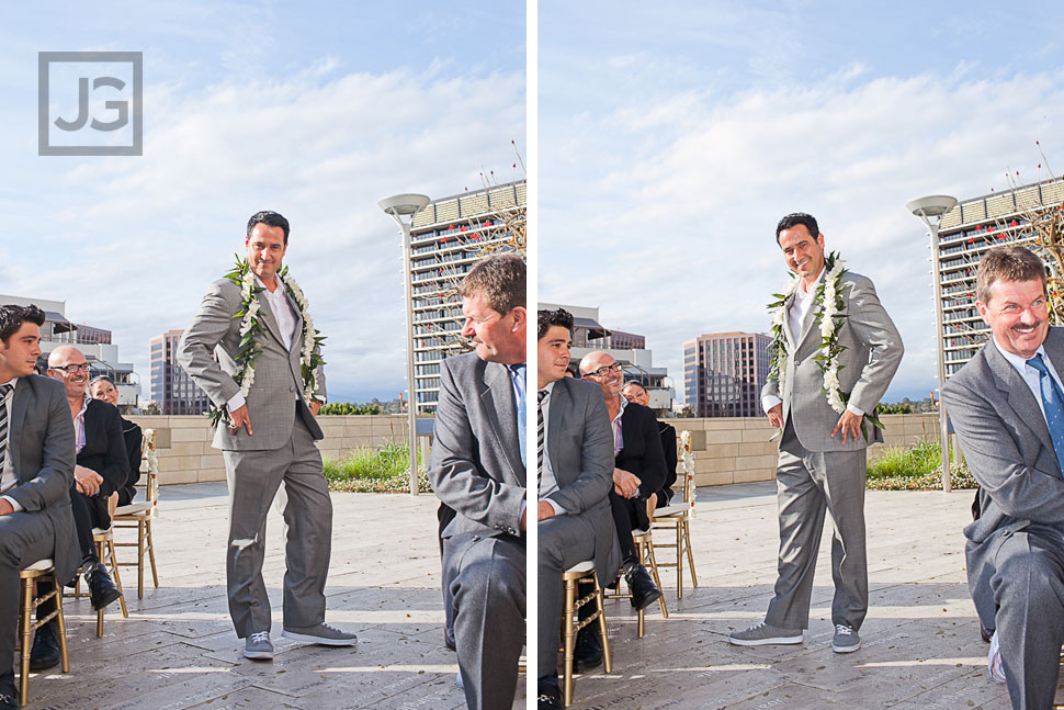 At the end of the aisle our strapping Groom Jason strikes a pose or two 