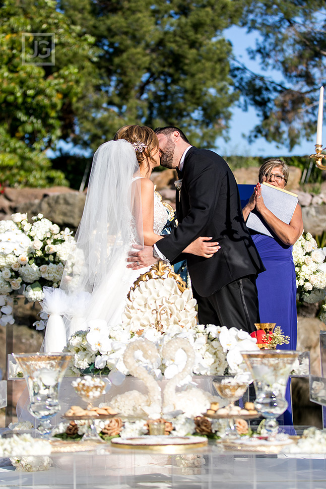 Four Seasons Westlake Village Wedding Ceremony First Kiss