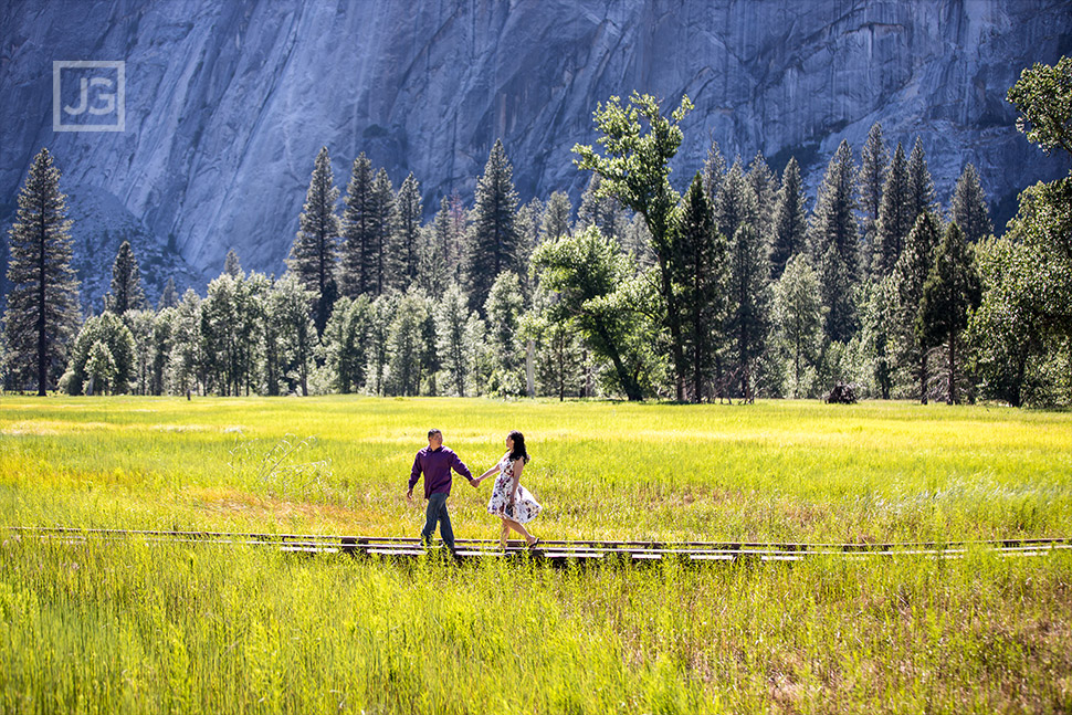Yosemite Valley Engagement Photo in a Field