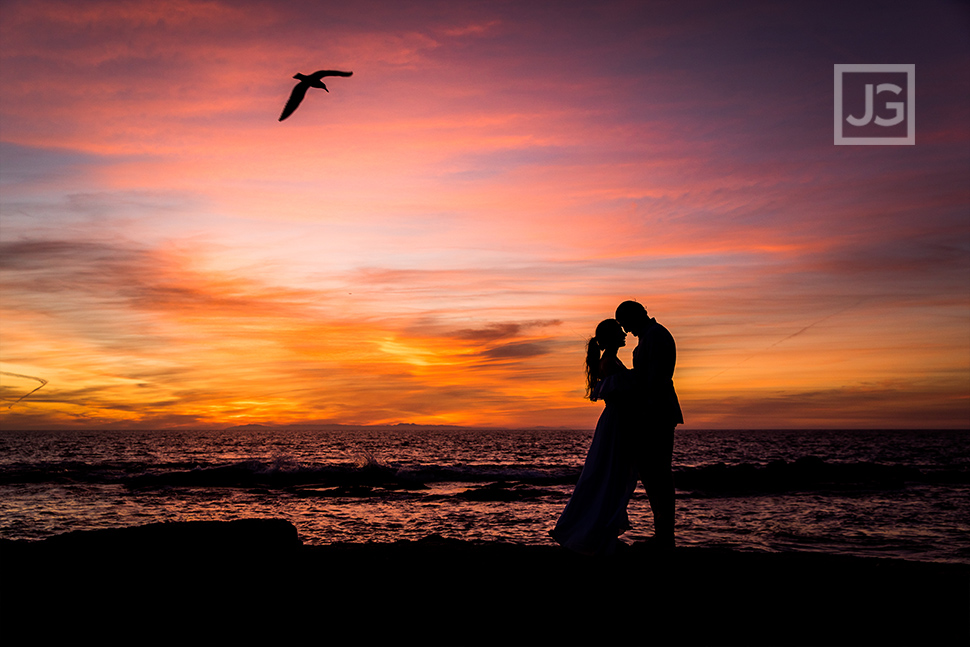 Colorful Sunset Engagement Photo Silhouette
