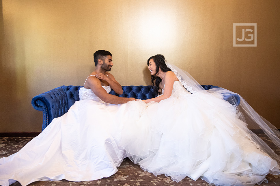 Groomsmen wearing a white dress prank