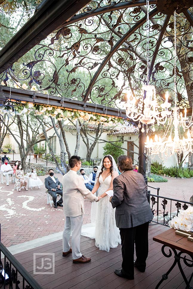 Wedding Ceremony with Chandelier in Gazebo