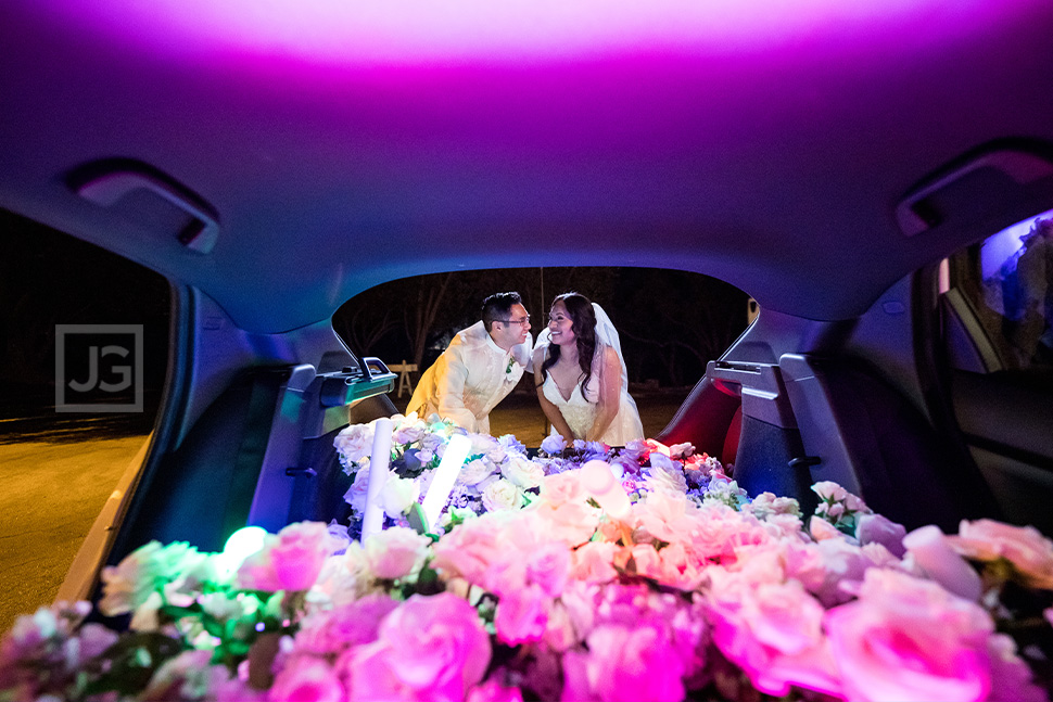 Micro Wedding Photos with Flowers and Light Sticks