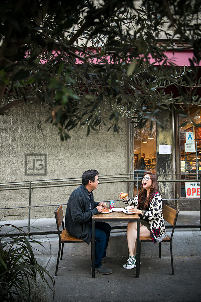 Downtown Los Angeles Engagement Photography Getting Coffee