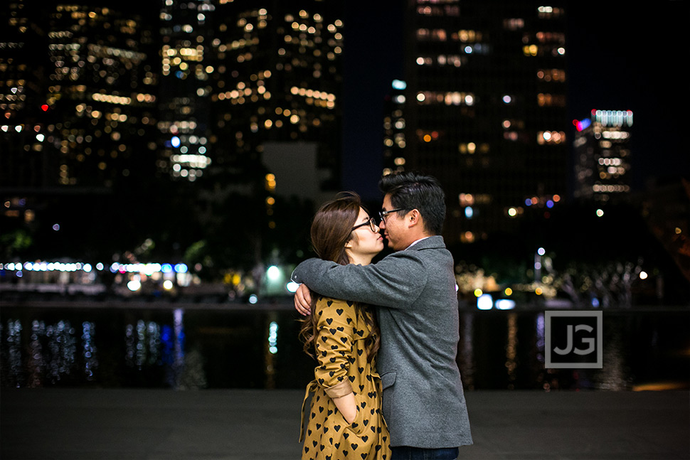 Los Angeles Engagement Photos Skyline at Night