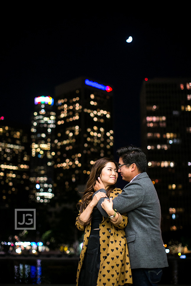 Los Angeles Engagement Photos Skyline at Night