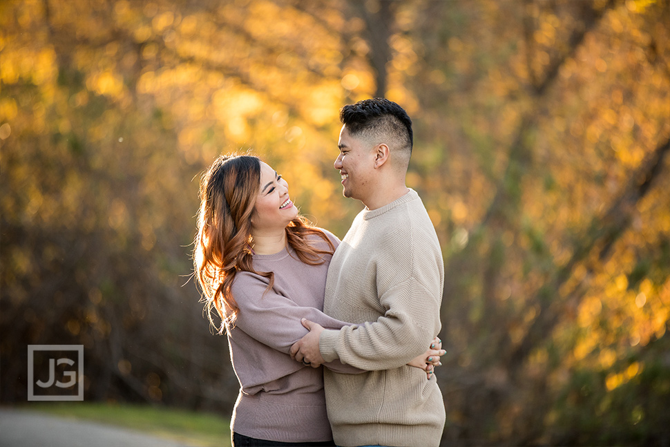 Park Trail Engagement Photography with Yellow Leaves