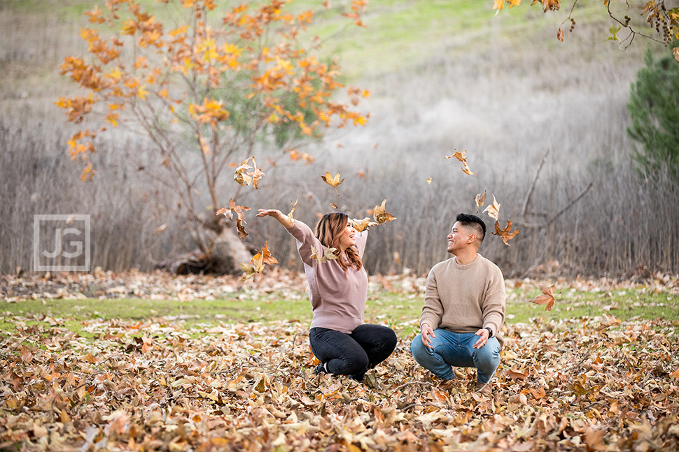 Engagement Photos with Fall Leaves