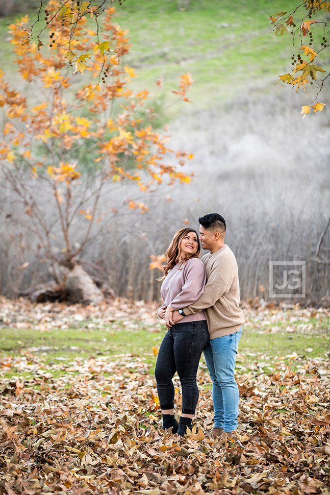 Engagement Photos with Fall Leaves