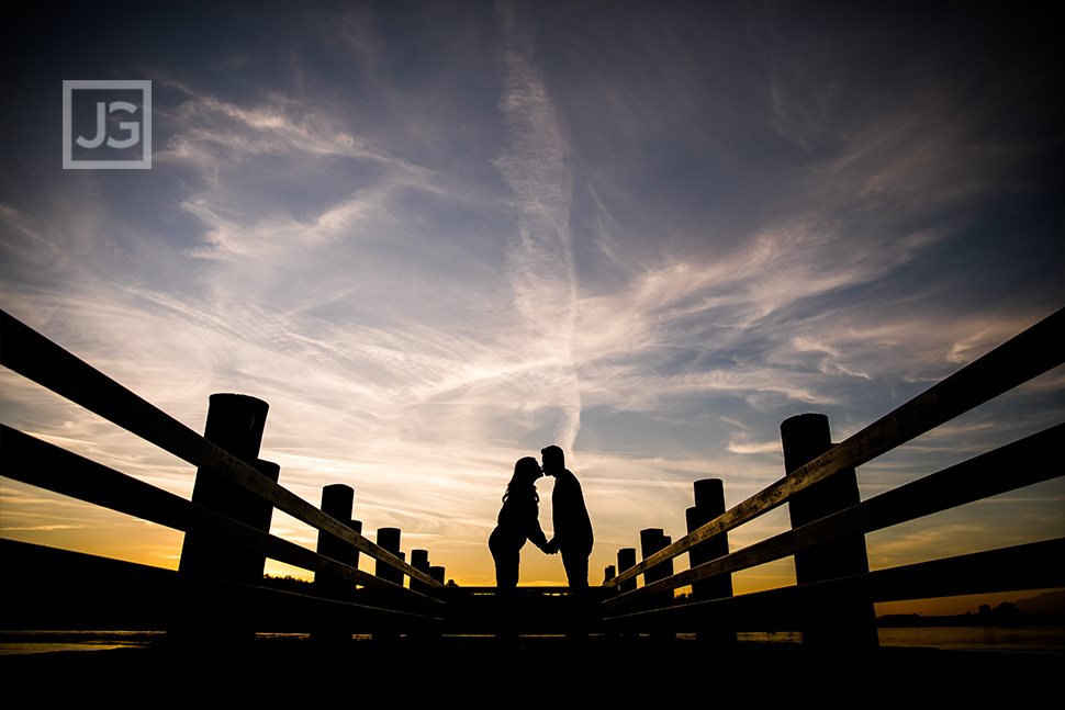 Lake Pier Engagement Photos Silhouette