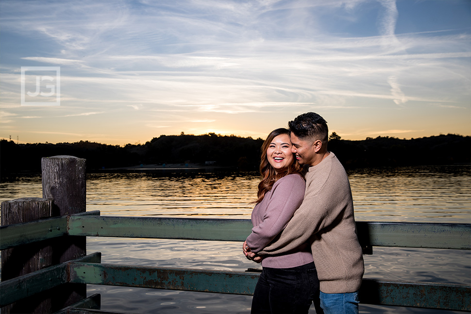 Engagement Photos on a Lake Pier in San Dimes