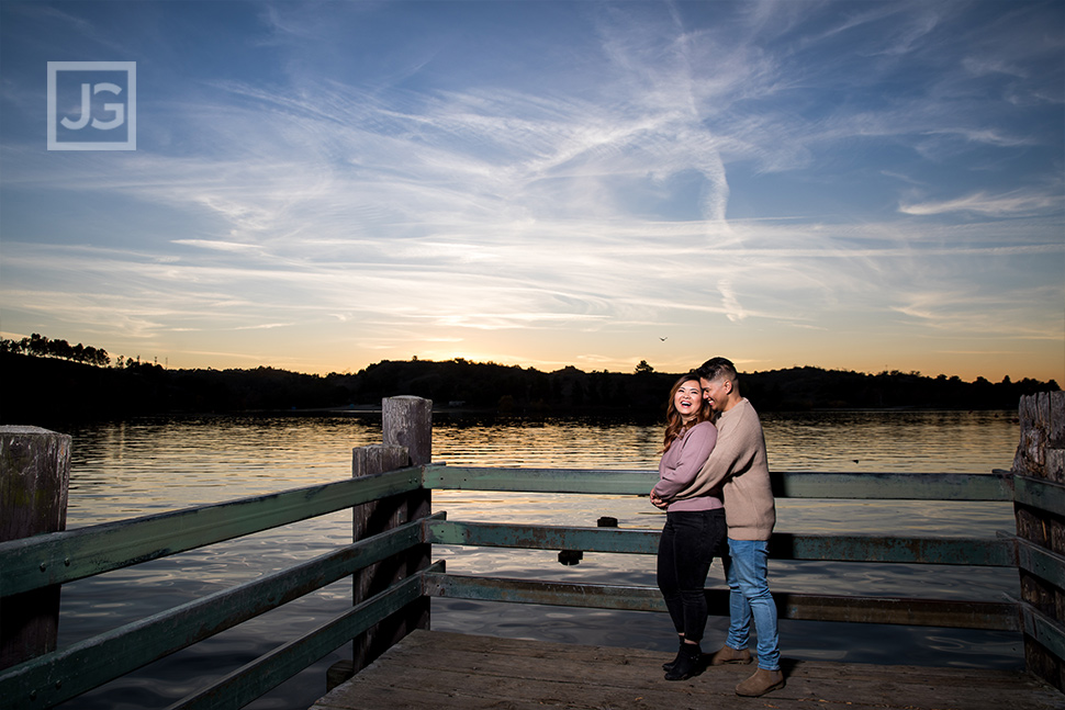 Engagement Photography on a Lake Pier in Los Angeles County