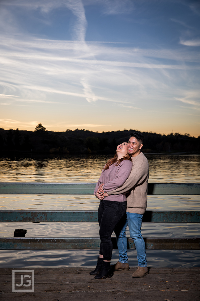 Engagement Photography on a Lake Pier in Los Angeles County