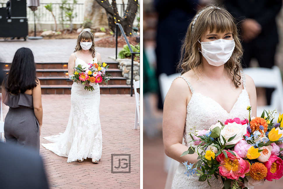 Bride with Mask during Wedding Ceremony